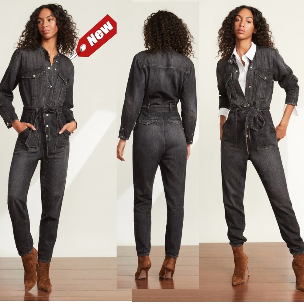 Veronica Beard Jeans Annie cargo denim Jean jumpsuit in washed Onyx Sz S NWT